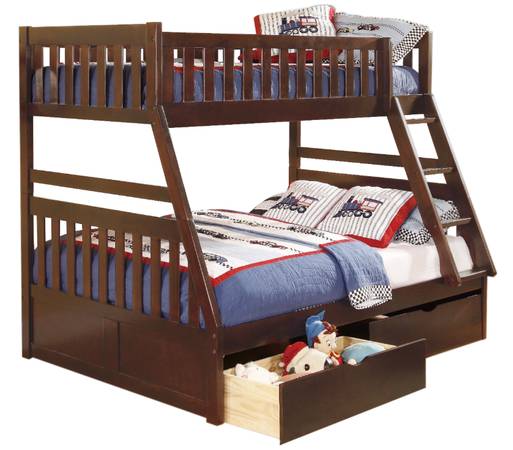 Brand New Twin/Full Cherry Bunk Bed with Drawers. 1