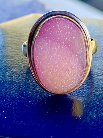 Pink Druzy Agate Sterling Silver Ring 1