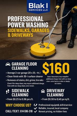 🚿 Sidewalk, Driveway & Garage Floor Power Washing – Blak I Services L 1