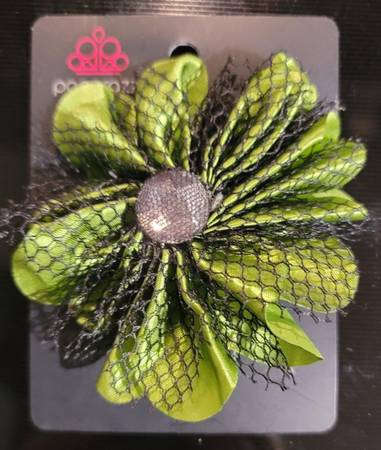 Green Flower With Black Netting Hair Clip Or Brooch 1
