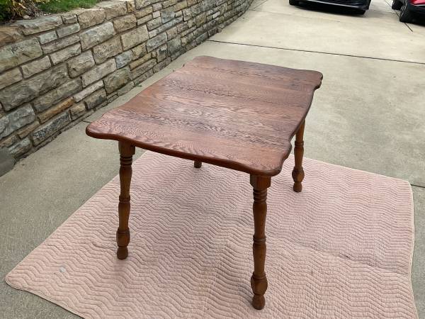 Rectangular 42” Oak Dining Table W/ 4 Oak Chairs and 10” Leaf 1