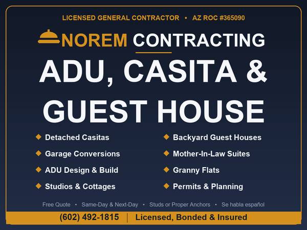 Adu•Guest•House•Casita•Builder•Contractor•Attached•Detached•Over 1