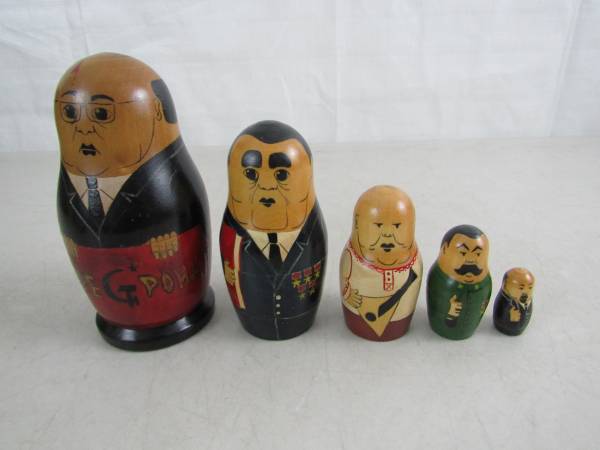 Russian USSR Leaders Wood Nesting Dolls 5 Piece Set-Gorbachev-Brezhnev 1