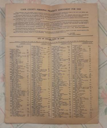 1932 Cook County - Chicago - Town of Lake Property Tax Assessment 1