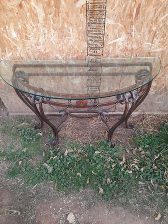 Thick glass an metal entryway table 1