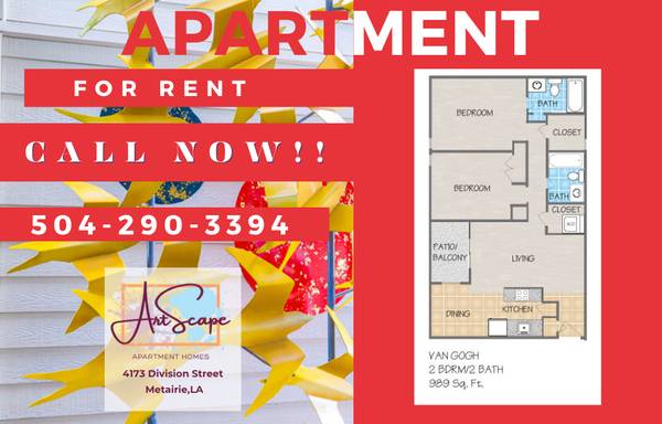 $1,335 / 2br - 989ft2 - Escape to Art Scape!  Move In Specials!  1 & 2 Bedrooms Available! (Metairie Lakeside Mall)63903652500610120
