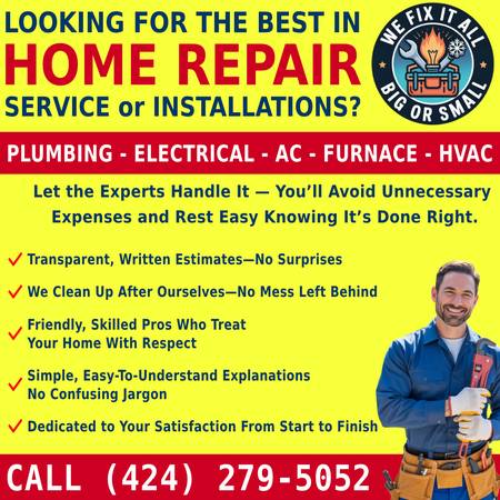 ✅✅PLUMBER --- ELECTRICIAN -- FOR REPAIRS THAT REALLY LAST --- PLUMBING 1