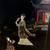 Antique Black Lacquer Chinoiserie cabinet with figural stone inlay 8 thumbnail