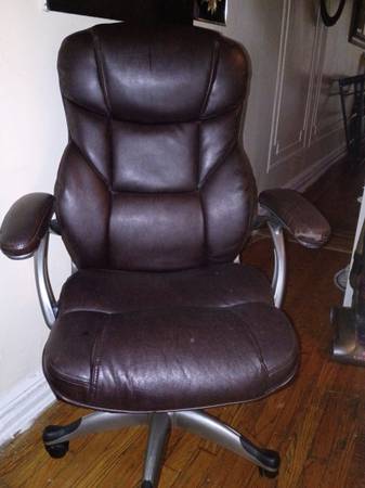 Brown Leather Home Office Adjustable Height Computer Table Desk Chair 1