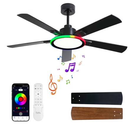 52 inch ceiling fans featuring lights and Bluetooth speakers. 1