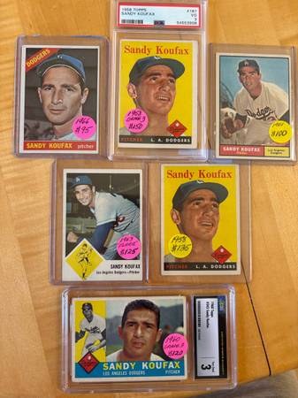 🥎 (5) SANDY KOUFAX BASEBALL CARDS * (2) GRADED 🥎 1