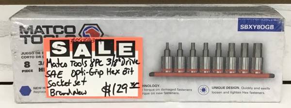 Matco Tools 8pc 3/8” Drive SAE Optic-Grip Hex Bit Socket Set Brand New 1