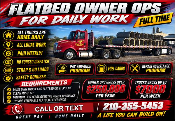 $$$FLATBED OWNER OPERATORS HOME DAILY$$$ 1
