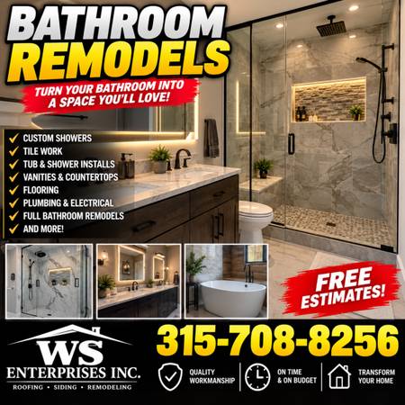 BATHROOM REMODELING • BASEMENT FINISHING • WATERPROOFING 🚨315-708-8256 1