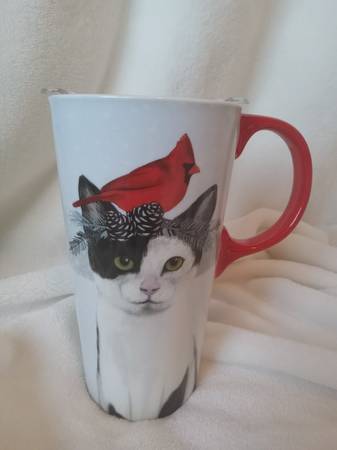 Cat Holiday Coffee Mug Ceramic Travel 17oz Evergreen Brand 1