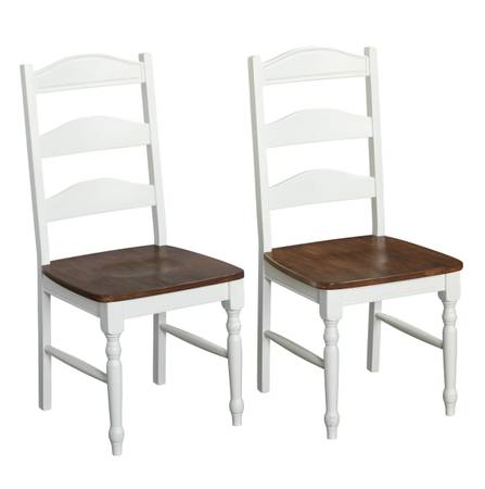 Set of 2 solid wood dining kitchen chairs - white & walnut -NEW 1