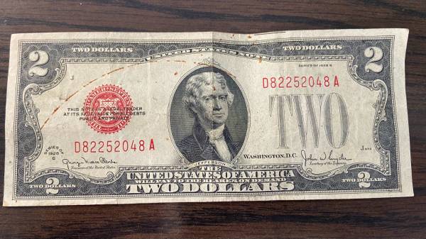 1928 Red-Seal $2 Note Bill 1