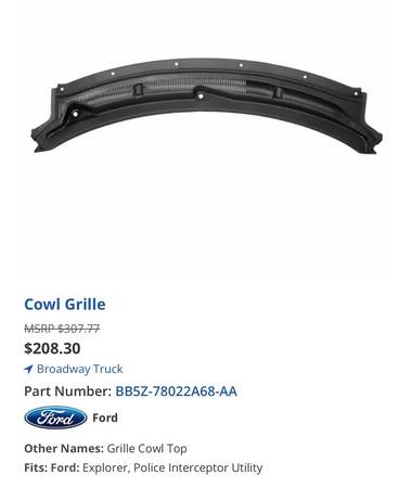Ford explorer cowl grille top panel 1