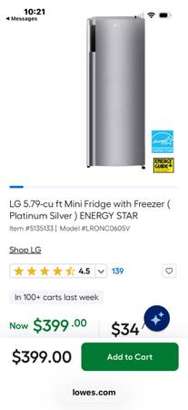 LG 5.79-cu ft Mini Fridge with Freezer 1