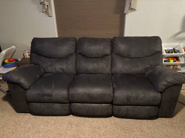 Brown faux leather stain resistant reclining couch 1