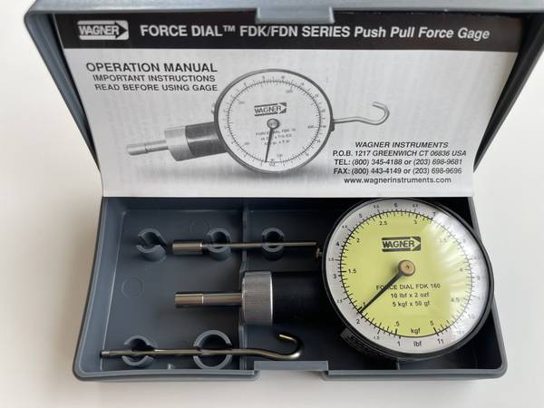 New Wagner 10lb x 2oz Push Pull Force Dial Gage FDK 160 with Case 1