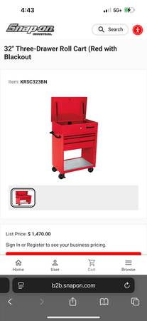 32” Snap On 3 Drawer Roll Tool Box/Cart 1