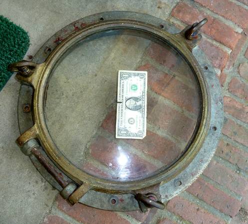 Ship Port Hole,PORTHOLE,Brass,Glass & Iron.A.19" Dia.Body,14" Dia.Glas 1