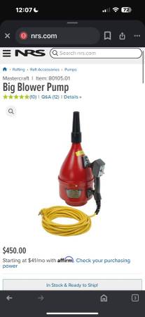 Mastercraft Big Red Blower Pump and inverter for raft/inflatables. 1