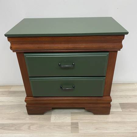 Side Table  Brown-Green Solid Wood 2 Drawers 1