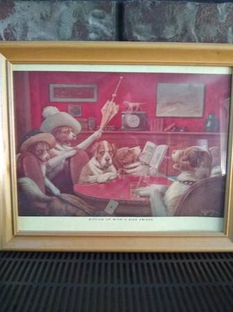 Small Framed Artwork / Dogs Sitting Up With a Sick Friend 1