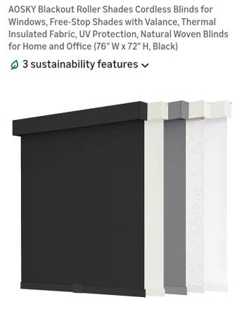 New AOSKY Cordless Roller Window Shade  blinds 76" x 72 white 1