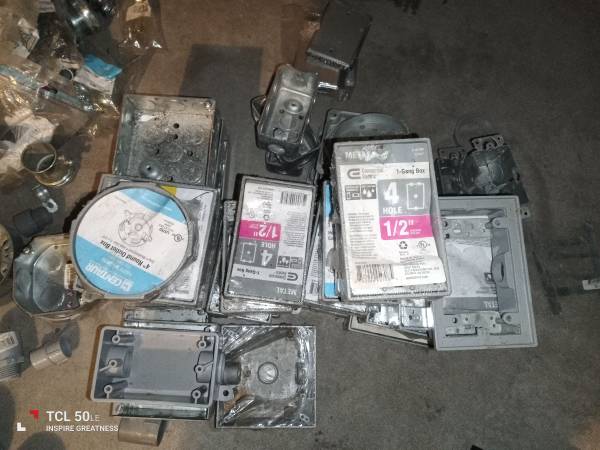Breakers, electrical boxes, fittings and a bunch more. All new. Unused. 1