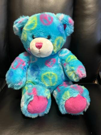 Build A Bear Sky Blue Peace Sign Hippie Teddy Bear Plush BABW 12" 2010 1