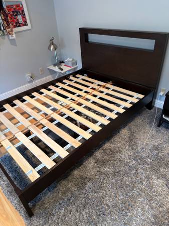 West Elm Full Bed Frame + Headboard - $950 MSRP - Dark Wood 1