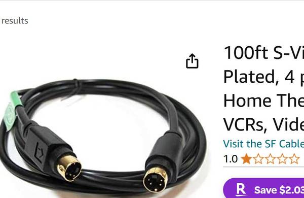 100 ft S Video cable Brand New Never been used great deal!  Connector 1