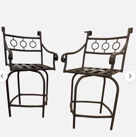 Metal Swivel Chairs Arm Chair Bar Stool Set Of Two Pair Patio Outdoor 1