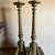 Pair of Vintage Painted Antique Gold Candlesticks with wooden pricket 1 thumbnail