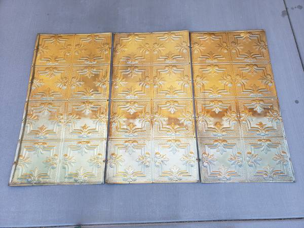 3 Antique Metal Ceiling Tile 48"x24" Victorian Salvaged Tin 1