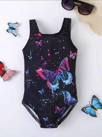 [NEW] 2 Girls Butterflies Print Swimsuit 1