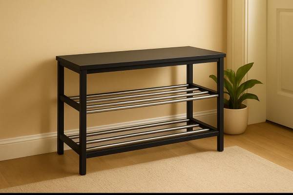 Shoe Rack – Black with Chrome Rails 1