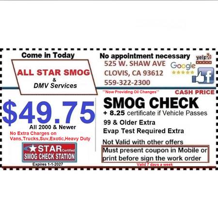 $49.75 Smog Check **STAR CERTIFIED** / DMV Service’s (Open 7 days) 1