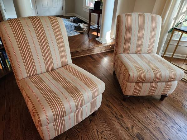 Pottery Barn Upholstered Striped Slipper Chairs 1
