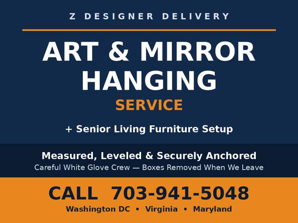 Artwork & Mirror Hanging Service + Senior Living Furniture Setup | DMV 1
