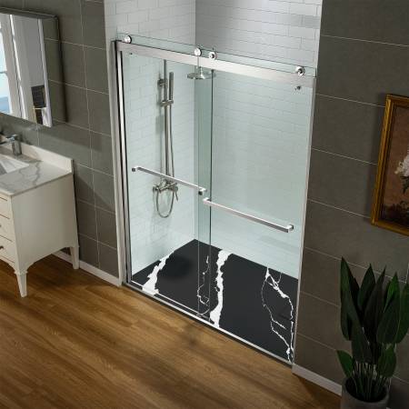 Brand New! WOODBRIDGE 60" L x 32"W Black Marble Shower Base 1