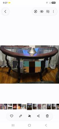 Sofa table w/ matching side table w/partial glass top 1