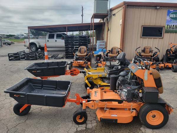 No more Wheelbarrow's. Kart Mate attaches to most commercial mower wi 1