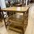 2 Tier Tan Wood Side Table/Bar Cart on Brass Casters 7 thumbnail