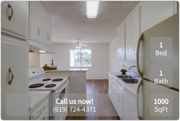 $2,320 / 1br - 1000ft2 - Spacious and beautiful. Consider your new 1 bed / 1 bath found! (La Mesa - Near Historic La Mesa Village)63998606586370122