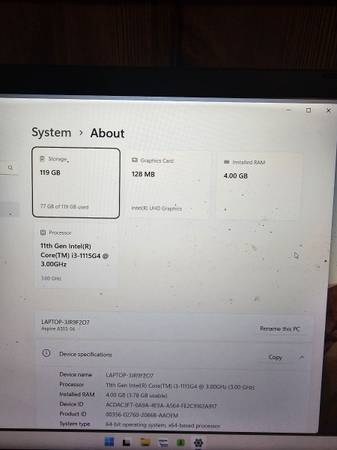 Acer laptop windows 11 - $230 (Oakdale)63471184187139122
