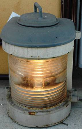 Large Vintage Perko Brass Nautical Electric Lamp w Fresnel glass lens 1